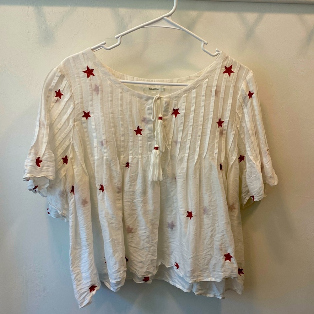 Tularosa semi sheer flutter sleeve top with embroidered stars Size Large